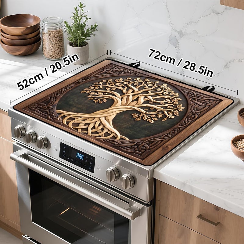 BVBOX Tree of Life Stove Top Cover Retro Flower Gas Stove Top Cover for Home Decoration Kitchen Pad Non-Stick Washable Cooktop Covers Countertop Protector Keep Stove Clean 28"x20" - Image 4